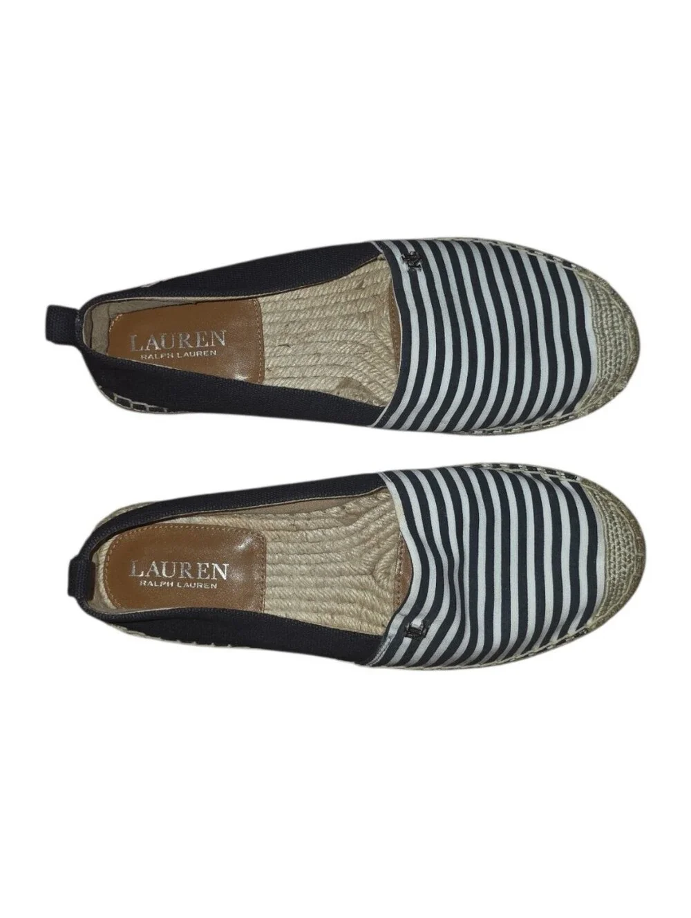 Ralph Lauren Cameryn Nautical Stripe Espadrille Canvas Flat Loafers Navy White 7